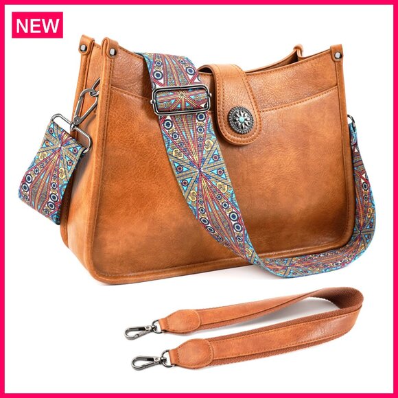 Vegan Leather Hobo Crossbody Bag with 2 Straps Large Capacity Purse